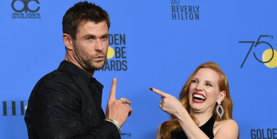 Chris Hemsworth et Jessica Chastain aux Golden Globes 2018 le 7 janvier à Los Angeles