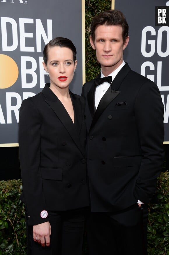 Claire Foy et Matt Smith sur le tapis rouge des Golden Globes 2018 le 7 janvier à Los Angeles