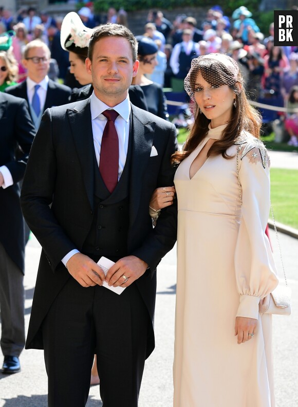Troian Bellisario et son mari Patrick J. Adams au mariage du Prince Harry et de Meghan Markle le 19 mai 2018