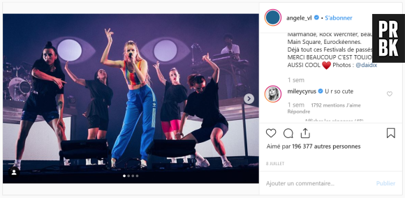 Miley Cyrus valide Angèle sur Instagram
