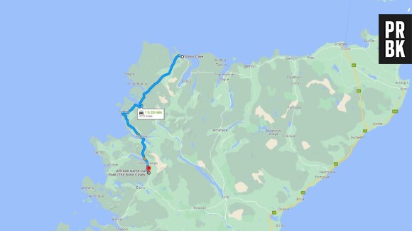 La grotte de Smoo, dans le Sutherland, et dans la grotte d'Allt nan Uamh, dans l'Assynt sont à 75 kilomètres l'une de l'autre.