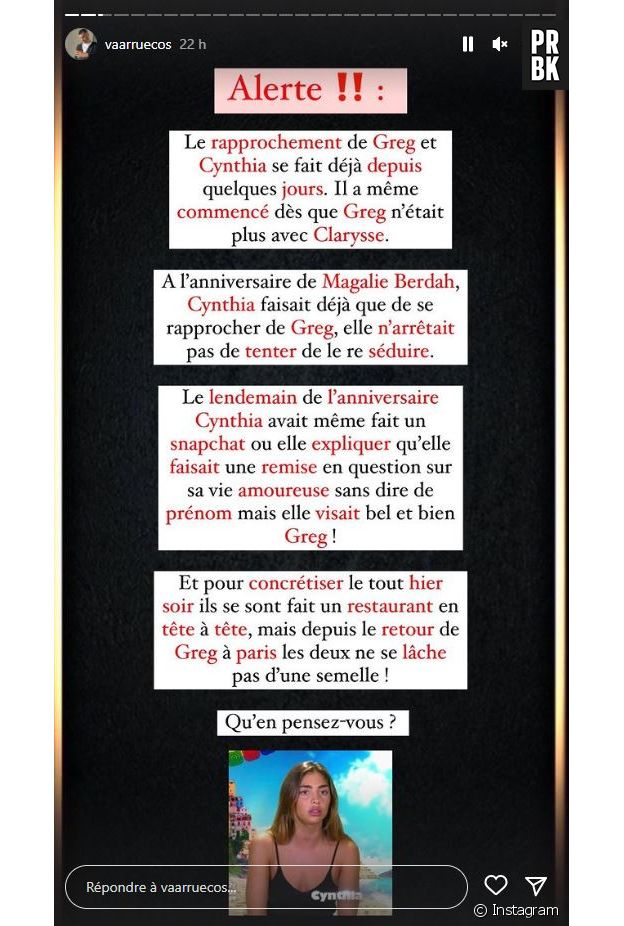 Greg en couple avec son ex Cynthia ? Des "preuves" fuitent sur le candidat du Cross (alias Les Marseillais VS Le Reste du Monde VS Les Motivés) et la candidate des Cinquante !