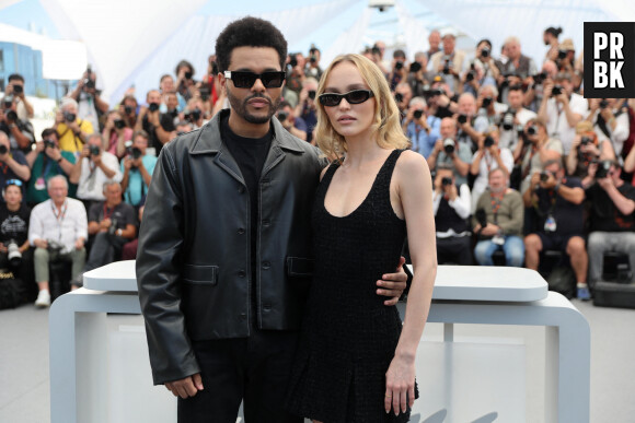 Abel "The Weeknd' Tesfaye, Lily Rose-Depp au photocall de "The Idol" lors du 76ème Festival International du Film de Cannes, le 23 mai 2023. © Jacovides / Moreau / Bestimage