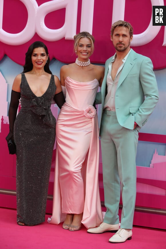 12 July 2023. ‘Barbie’ European Premiere in London.UK Pictured - America Ferria, Ryan Gosling and Margot Robbie