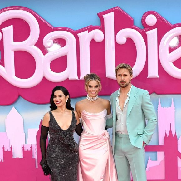 London, UNITED KINGDOM - Cast and celebrities attend the European Premiere of Barbie at Cineworld Leicester Square in London Pictured: America Ferrera, Margot Robbie and Ryan Gosling