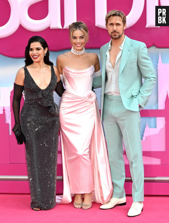 London, UNITED KINGDOM - Cast and celebrities attend the European Premiere of Barbie at Cineworld Leicester Square in London Pictured: America Ferrera, Margot Robbie and Ryan Gosling
