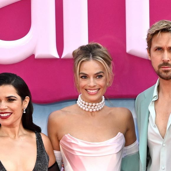 London, UNITED KINGDOM - Cast and celebrities attend the European Premiere of Barbie at Cineworld Leicester Square in London Pictured: America Ferrera, Margot Robbie and Ryan Gosling