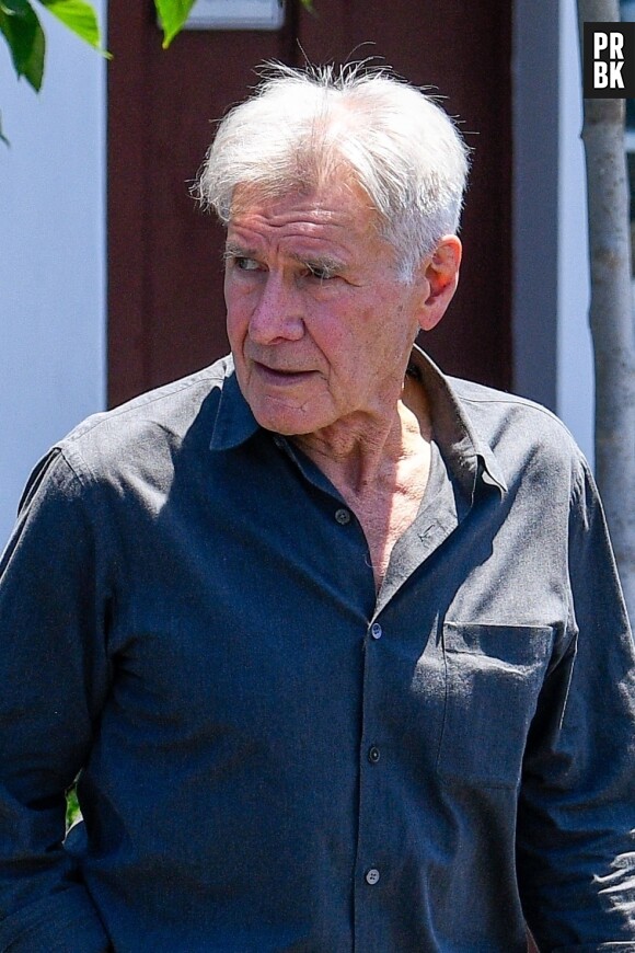 Brentwood, CA - EXCLUSIVE - Harrison Ford gives an autograph to a lucky fan as he goes out for a solo lunch at Brentwood Country Mart amid low sales at the box office for his latest film, Indiana Jones and the Dial of Destiny. Pictured: Harrison Ford