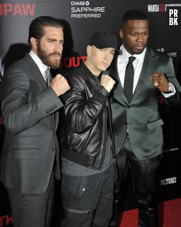 Jake Gyllenhaal, Eminem et 50 Cent (Curtis Jackson) - Première du film "Southpaw" à New York. Le 20 juillet 2015
