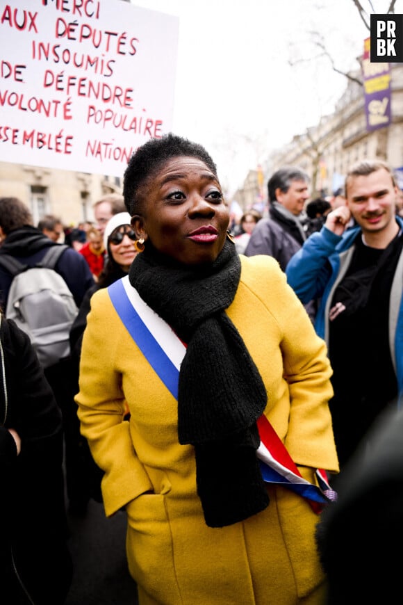 Daniele Obono - Depute NUPES - Manifestation intersyndicale contre le projet de réforme des retraites à Paris, le 7 mars 2023.