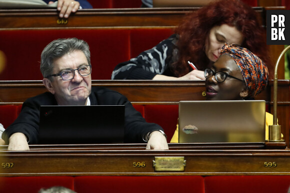 Jean Luc Melenchon, président La France Insoumise avec Daniele Obono lors d'une séance de "questions au gouvernement" au Sénat à Paris, France, le 3 mars 2020. © Gwendoline Le Goff/Panoramic/Bestimage