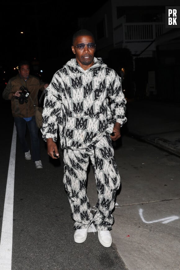 Santa Monica, CA - EXCLUSIVE - Actor and musician Jamie Foxx was spotted sporting a stylish and comfortable Amiri tracksuit while out for dinner at Santa Monica's popular Giorgio Baldi restaurant. Pictured: Jamie Foxx