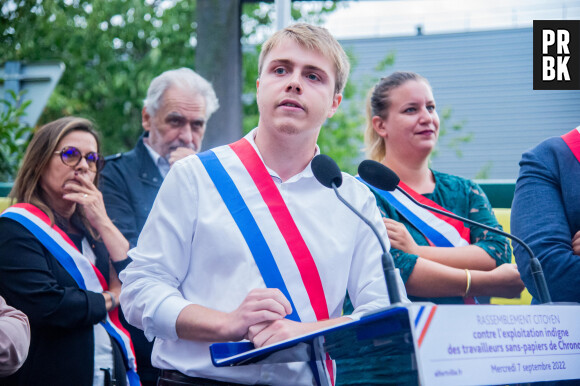 Louis Boyard, député de la Troisième circonscription du Val-de-Marne lors d'un rassemblement citoyen contre l'exploitation des travailleurs sans-papiers de Chronopost à Alfortville le 7 septembre 2022. © Baptiste Autissier / Panoramic / Bestimage