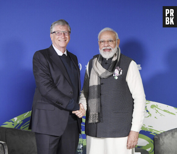 Bill Gates et le premier ministe Indien Narendra Modi lors d'une rencontre lors de la COP 26 à Glasgow le 2 novembre 2021