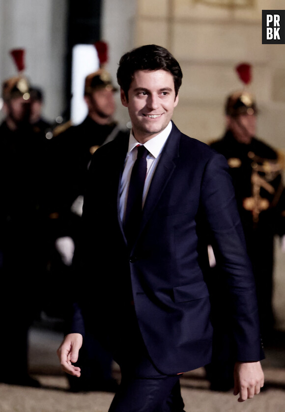 Gabriel Attal, Premier ministre - Arrivées au dîner d'état en l'honneur de l'Emir du Qatar au palais présidentiel de l'Elysée à Paris le 27 février 2024. © Dominique Jacovides / Bestimage