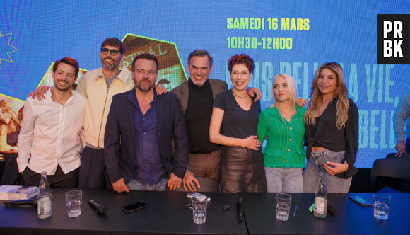 Jeremy Charvet, Laurent Kérusoré, Stéphane Henon, Jérôme Bertin, Marie Réache, Manon Chevallier et Lola Marois lors de la rencontre avec l’équipe de Plus Belle La Vie, Encore Plus Belle (TF1), modérée par le journaliste Alexandre du Serie Mania Festival international Lille 2024, à Lille, France, le 16 mars 2024. © Stéphane Vansteenkiste/Bestimage