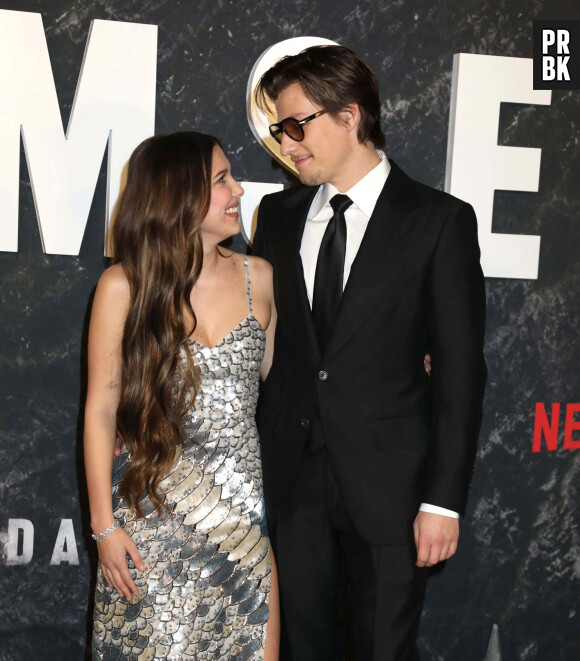 Millie Bobby Brown et son fiancé Jake Bongiovi à l'avant-première du film La Demoiselle et le dragon (Netflix le 1er mars 2024 à New York © Nancy Kaszerman / Zuma Press / Bestimage


