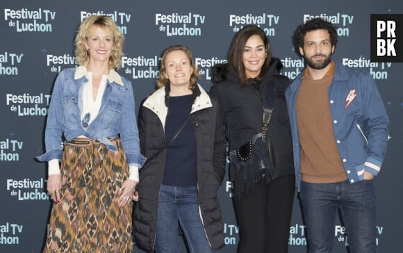 Sara Mortensen, chloé micout réalisatrice, Lola Dewaere, Benoît Michel pour Astrid et Raphaëlle. - Photocall lors de la 24ème édition du festival Tv de Luchon le 11 février 2022. © Christophe Aubert via Bestimage  Photocall during Luchon festival on february 11th 2022