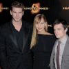 Jennifer Lawrence, Josh Hutcherson et Liam Hemsworth lors de leur passage à Paris