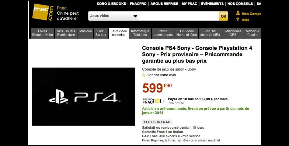Le prix de la PS4 dévoilé par la FNAC