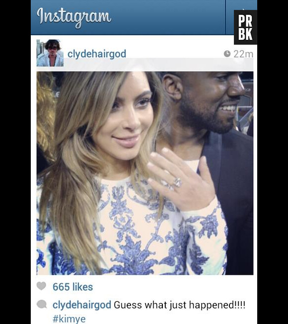 Kim Kardashian dévoile sa bague de fiançailles offerte par Kanye West