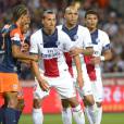 Thiago Silva, Alex et Zlatan Ibrahimovic face aux joueurs de Montpellier, le 9 août 2013