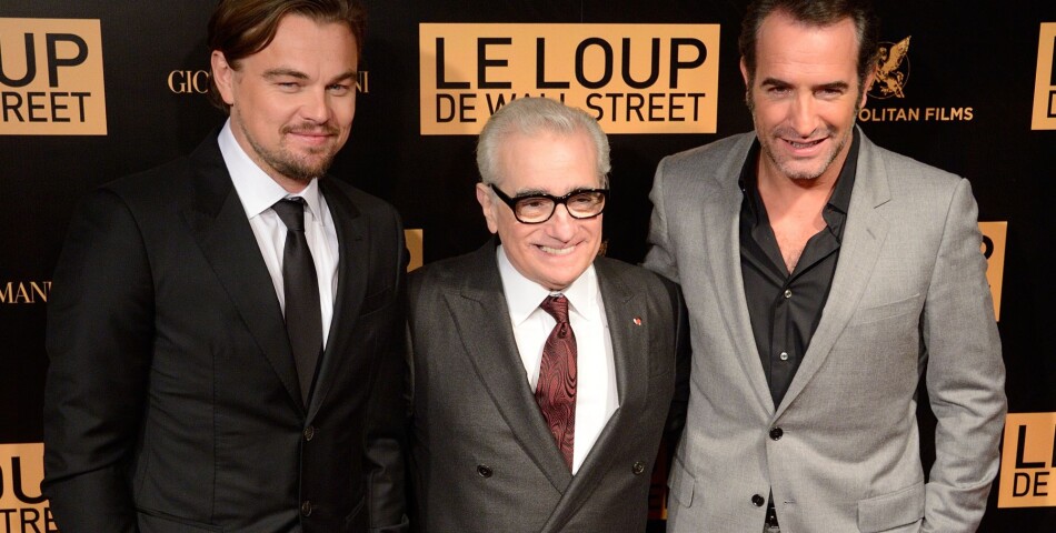 Leonardo DiCaprio, Martin Scorsese et Jean Dujardin sur le tapis rouge de l&#039;avant-première du Loup de Wall Street à Paris, le 9 décembre 2013