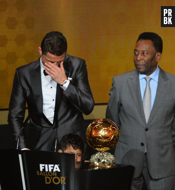 Cristiano Ronaldo en larmes pendant la cérémonie du Ballon d'or 2013, le 13 janvier 2014 à Zurich