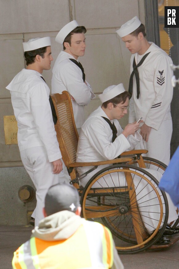 Glee saison 5 : les garçons sur le tournage à Los Angeles le 1er avril 2014