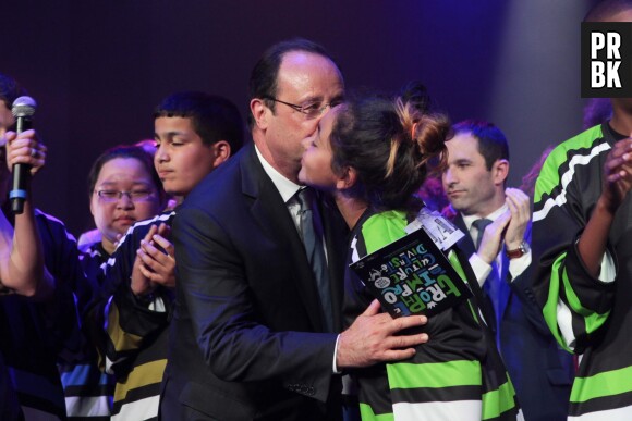François Hollande à la finale du Trophée d'Impro Culture & Diversité, au théâtre Le Comedia le 19 mai 2014 à Paris
