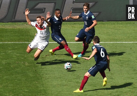 Les joueurs de l'équipe de France contre l'Allemagne en quart de finale de la Coupe du Monde 2014, le 4 juillet 2014