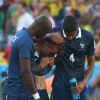 Les joueurs de l'équipe de France solidaires après leur défaite en quart de finale de la Coupe du Monde 2014, le 4 juillet 2014