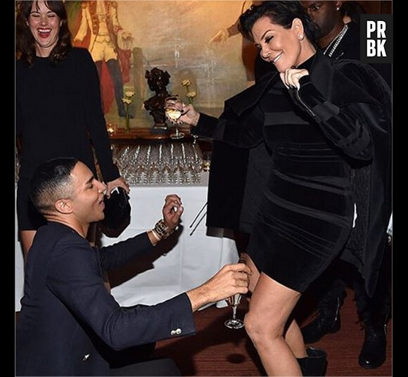 Kris Jenner et Olivier Rousteing lors de l'after party Balmain à la Fashion Week de Paris le 1er octobre 2015