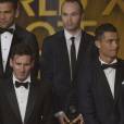 Lionel Messi, Cristiano Ronaldo, Neymar, Paul Pogba... lors de la cérémonie du Ballon d'or 2015 à Zurich, le 11 janvier 2016