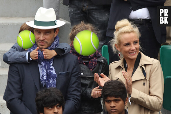 Elodie Gossuin, Bertrand Lacherie et leurs enfants à Roland Garros 2016 pour la finale dames le 4 juin 2016