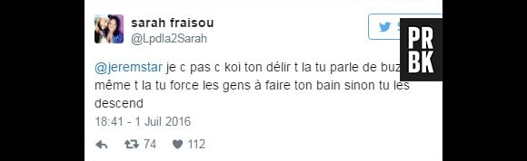Sarah Fraisou (Les Anges 8) défend son chéri Malik et s'attaque à Jeremstar sur Twitter le 2 juillet 2016