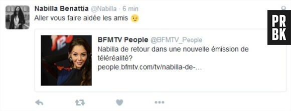Nabilla Benattia a réagi aux rumeurs d'une nouvelle télé-réalité, avant de supprimer son tweet.