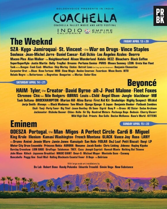 Coachella 2018 : Eminem, The Weeknd, Beyoncé... la programmation complète du festival