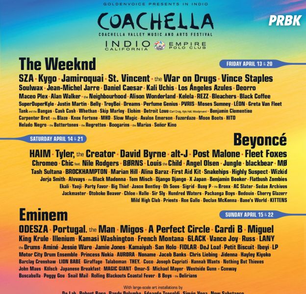 Coachella 2018 : Eminem, The Weeknd, Beyoncé... la programmation complète du festival