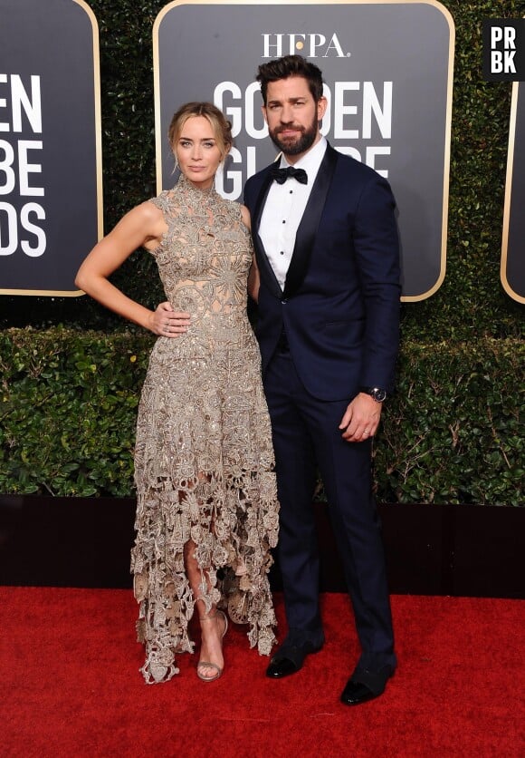 Emily Blunt et John Krasinsky sur le tapis rouge des Golden Globes le 6 janvier 2019