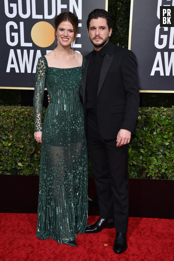 Rose Leslie et Kit Harington sur le tapis rouge des Golden Globes 2020 le 5 janvier à Los Angeles