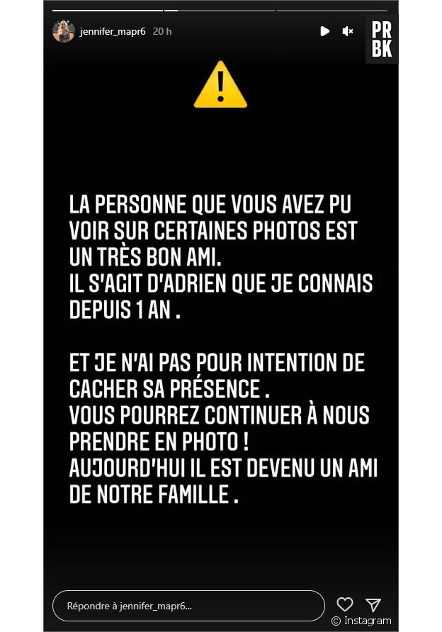 Mariés au premier regard 2022 : Jennifer dément avoir été en couple pendant le tournage en stories sur Instagram