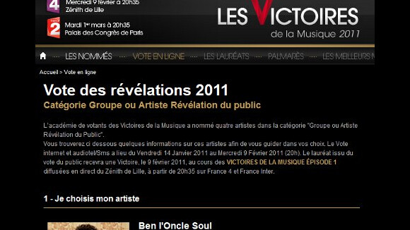 Victoires de la Musique 2011 ... votez pour les révélations de l'année