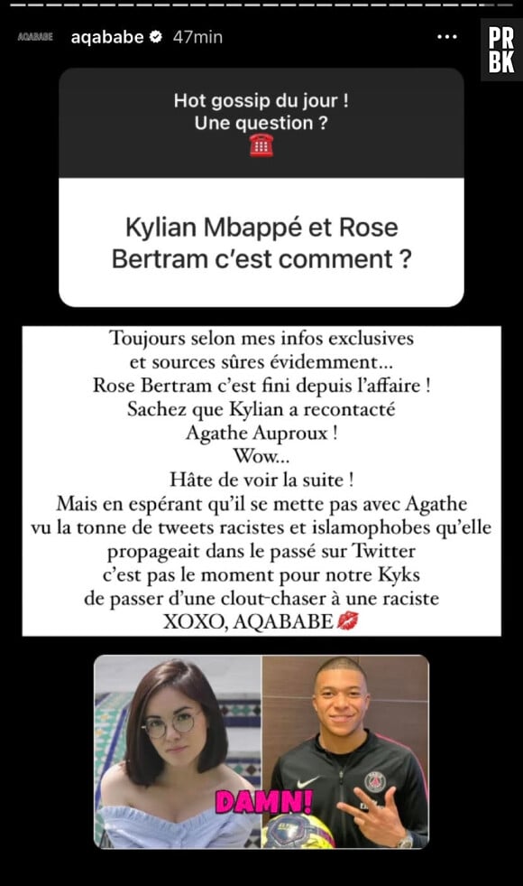 D'après Aqababe, Kylian Mbappé se rapprocherait d'Agathe Auproux.