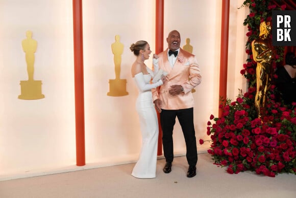 Emily Blunt, Dwayne Johnson au photocall de la 95ème édition de la cérémonie des Oscars à Los Angeles, le 12 mars 2023.  Celebrities attend the 95th Annual Academy Awards at the Dolby Theatre. Los Angeles, March 12th, 2023. 