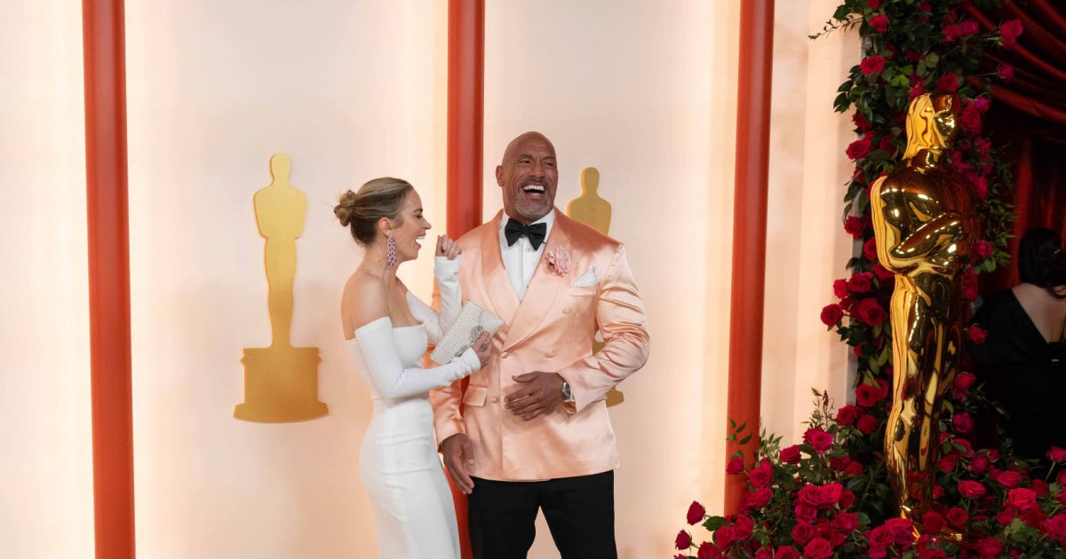 Emily Blunt, Dwayne Johnson au photocall de la 95ème édition de la