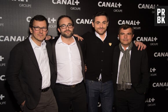 X Gando, JC Bacri, F Appietto, et Camille Combal - Soirée des animateurs du Groupe Canal+ au Manko à Paris. Le 3 février 2016.