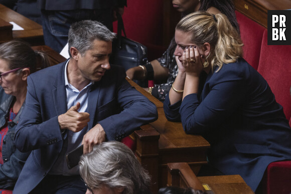 François Ruffin, député La France insoumise - Nouvelle Union Populaire écologique et sociale et Mathilde Panot, députée La France insoumise - Nouvelle Union Populaire écologique et sociale lors de la séance de questions au gouvernement à l'Assemblée Nationale à Paris le 12 juillet 2022.