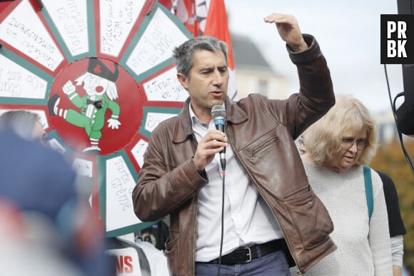 François Ruffin - " Marche contre la vie chère et l'inaction climatique " organisée par la Nouvelle Union populaire écologique et sociale (Nupes), avec le renfort d'associations et de certaines fédérations syndicales de Place de la Nation à place de la Bastille à Paris le 16 octobre 2022. © Christophe Clovis / Bestimage 