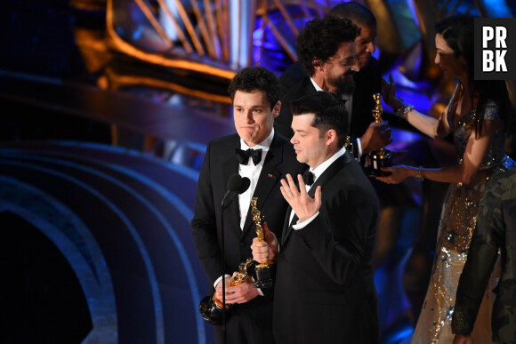 Bob Persichetti, Peter Ramsey, Rodney Rothman, Phil Lord and Christopher Miller accept the award for best animated feature film of the year for "Spider-Man: Into the Spider-Verse" during the 91st Academy Awards at the Dolby Theatre in Los Angeles, CA, USA, February 24, 2019. Photo by Robert Deutsch-USA Today Network/SPUS/ABACAPRESS.COM